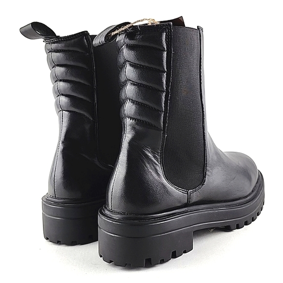 ALLONSI Women's Black Leather Pull On Ankle Boots Chunky Platform Lug Soles Sz 6 - Picture 6 of 14